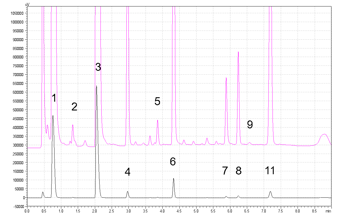 Chromatogramm der Vitaminstandards